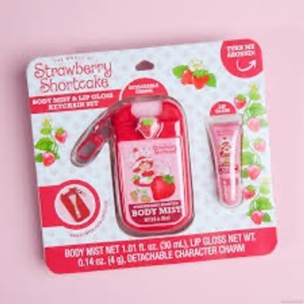 Strawberry Shortcake Body Mist and Lip Gloss Keychain Set with Character Charm